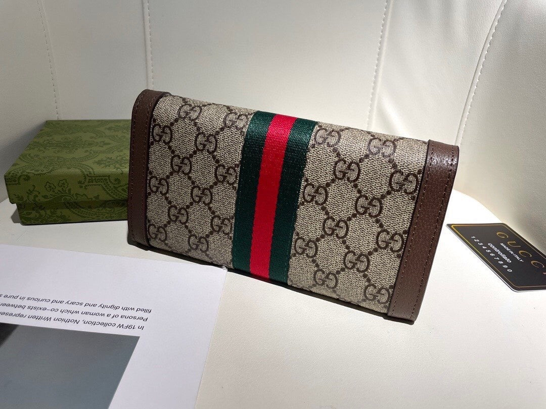 Wallet with Iconic Double G Pattern, Embellished by Red - Green Web Strap