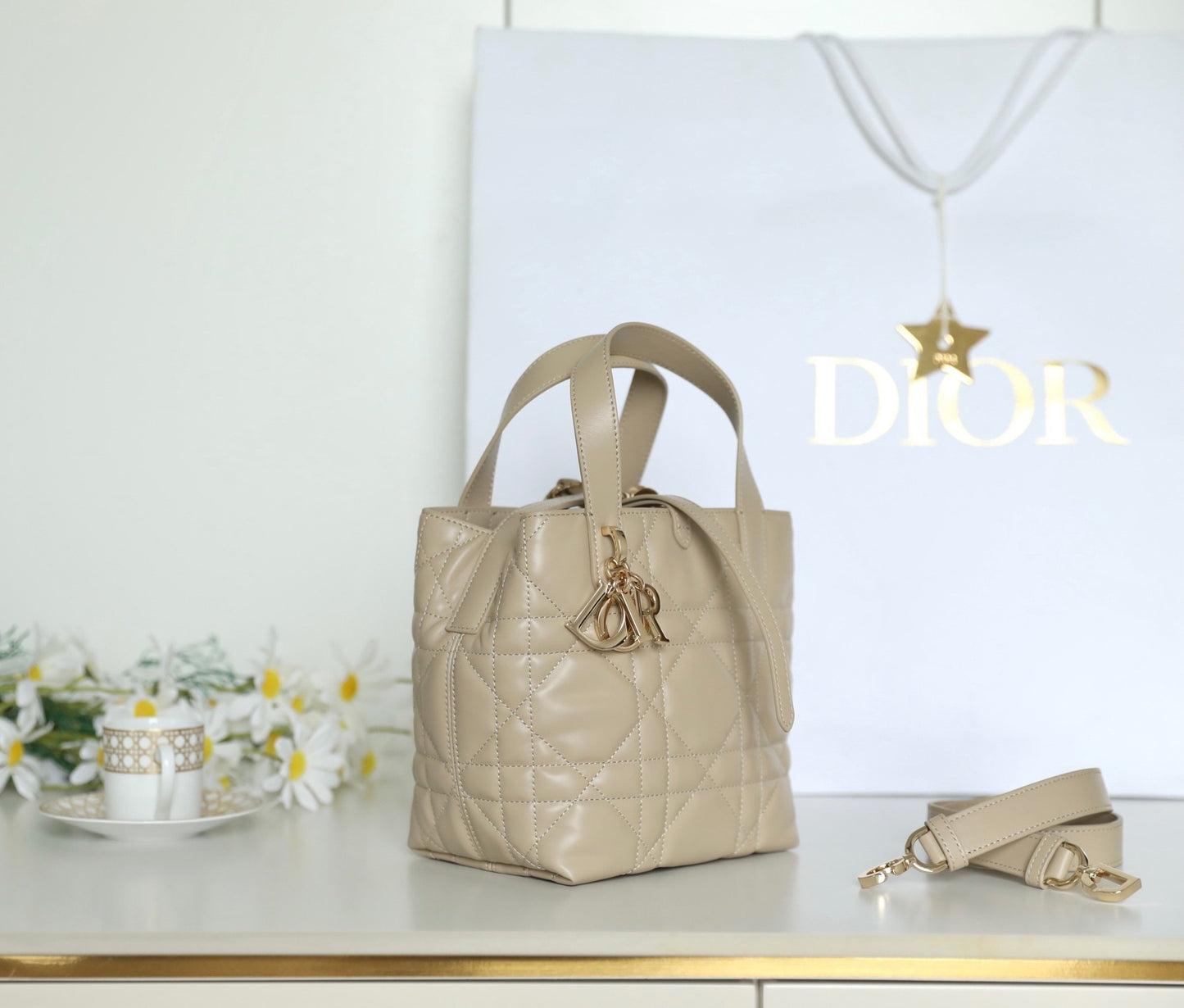 Unveil Luxury with Beige Quilted Handbag