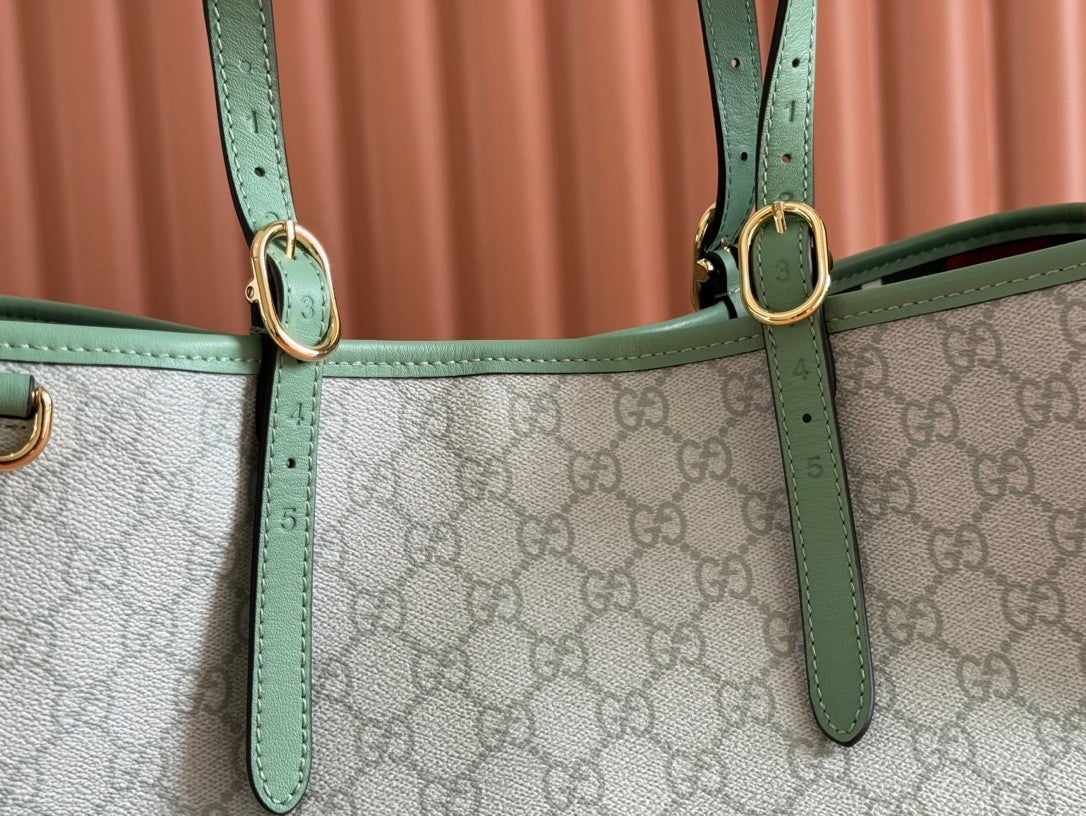 Light green shopping tote bag with GG pattern