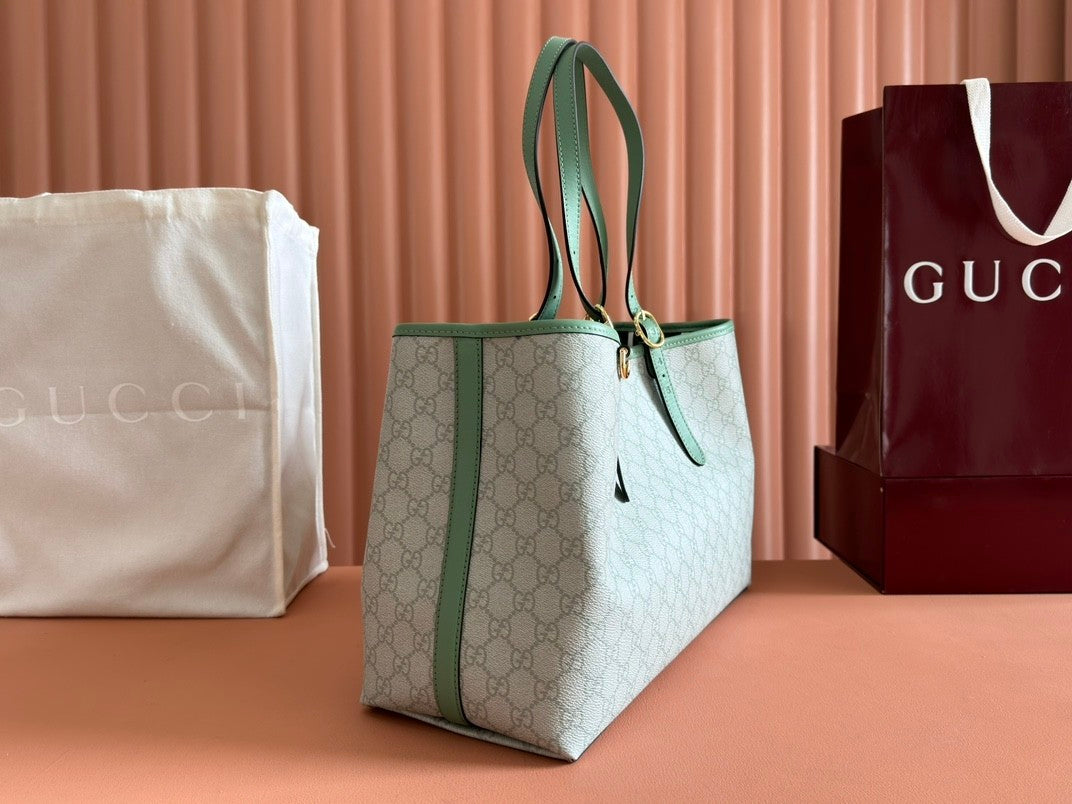 Light green shopping tote bag with GG pattern