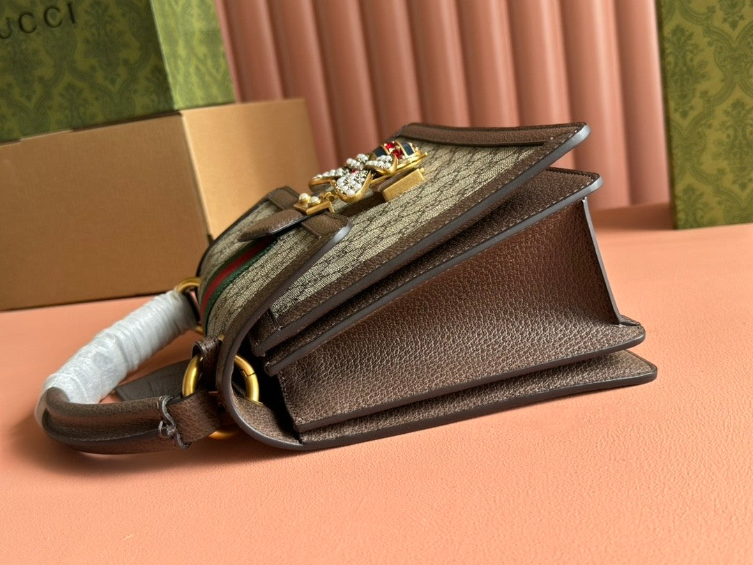 Single - shoulder Queen Margaret Handbag for Women with Crystal, Pearl and Bee Embellishments