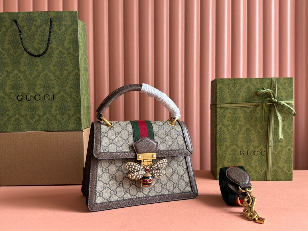 Single - shoulder Queen Margaret Handbag for Women with Crystal, Pearl and Bee Embellishments