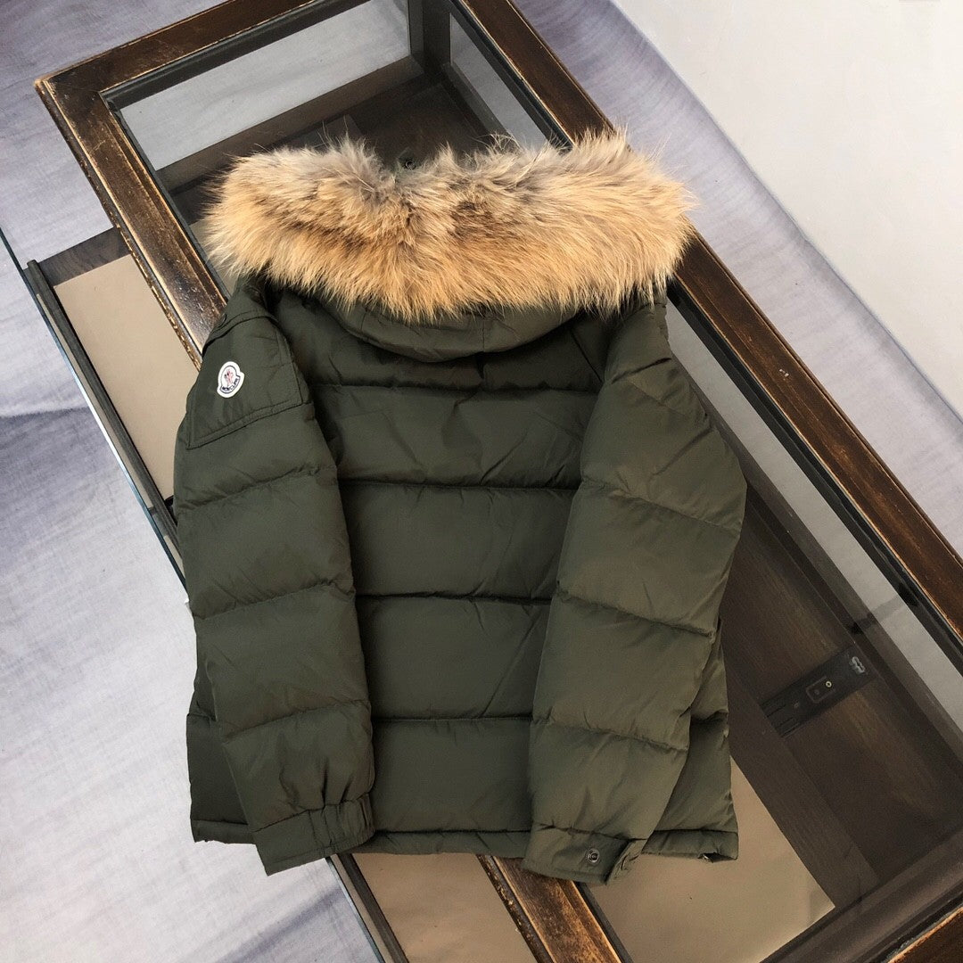 Army Green Down Jacket: With Fur Collar, Warm and Stylish