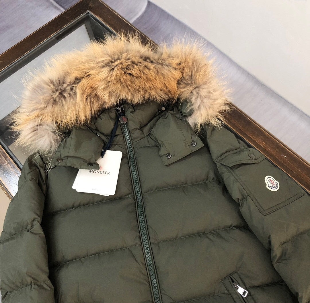 Army Green Down Jacket: With Fur Collar, Warm and Stylish
