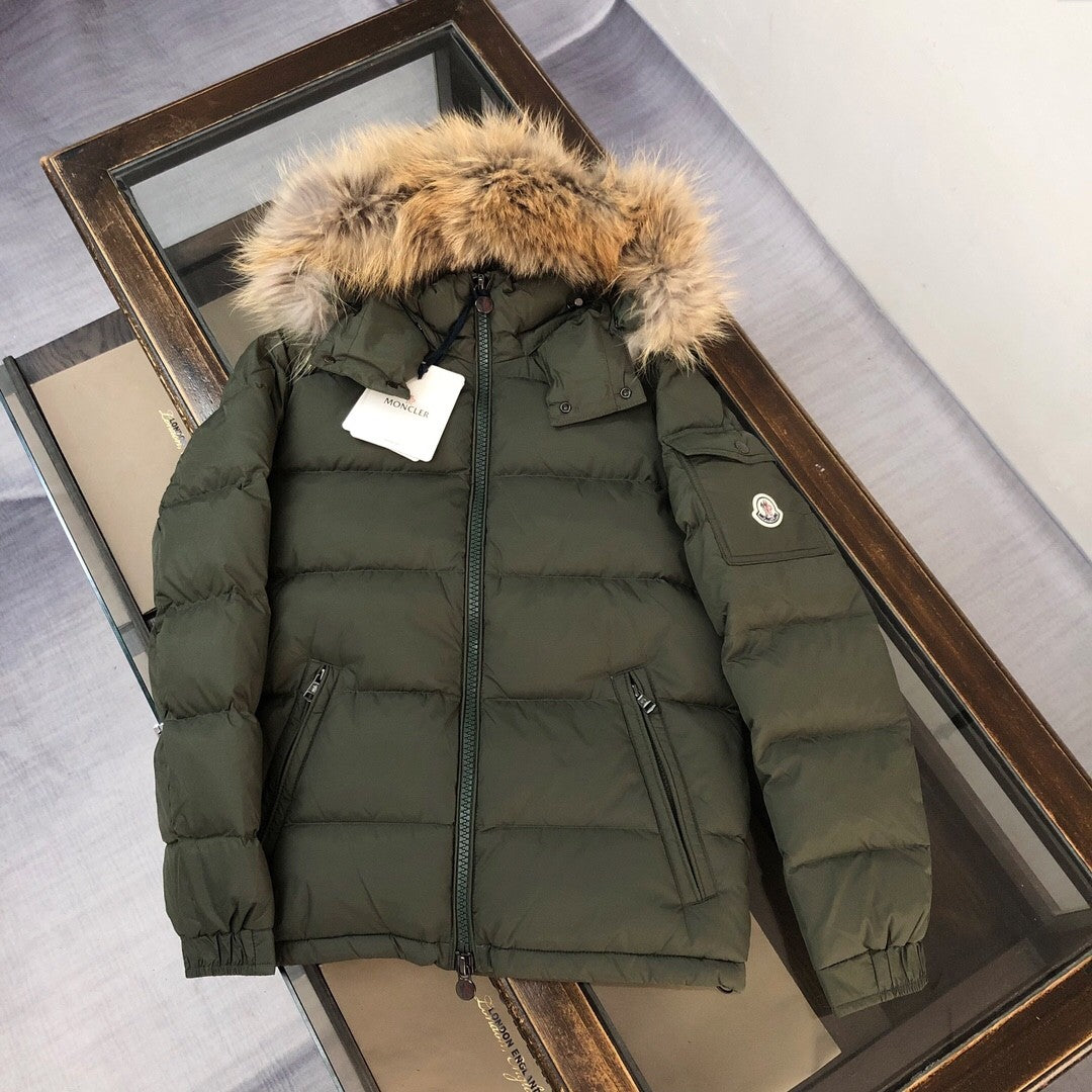 Army Green Down Jacket: With Fur Collar, Warm and Stylish