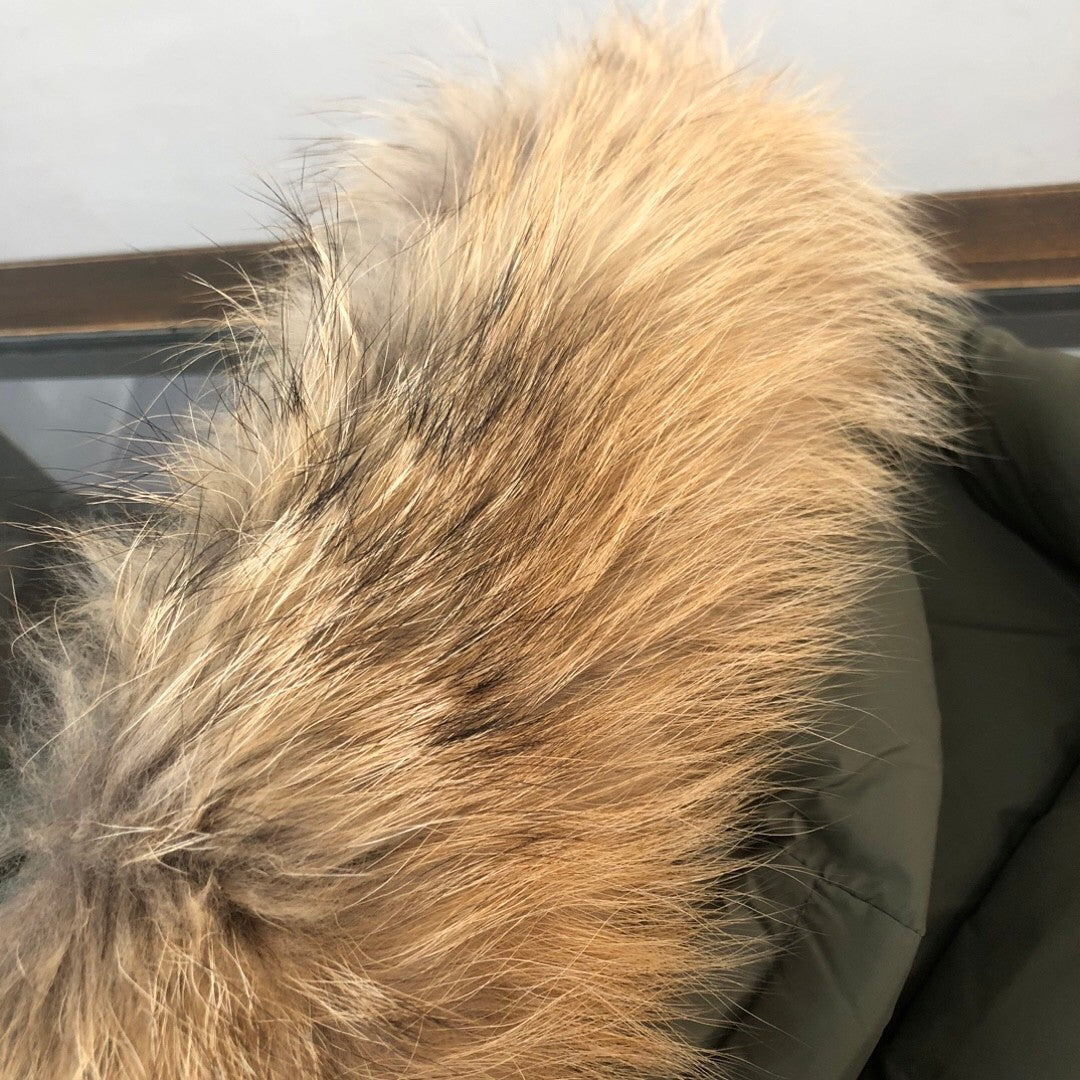 Army Green Down Jacket: With Fur Collar, Warm and Stylish