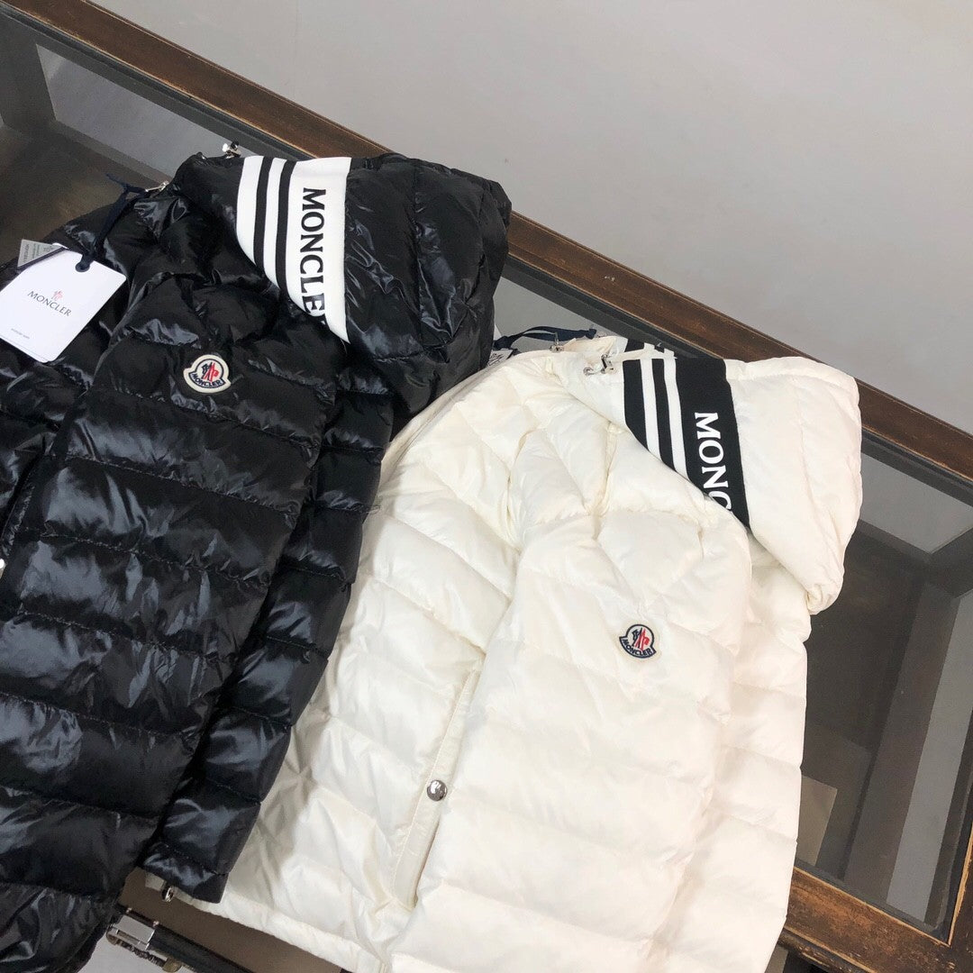 Black and White Couples' Lightweight Hooded Down Jackets