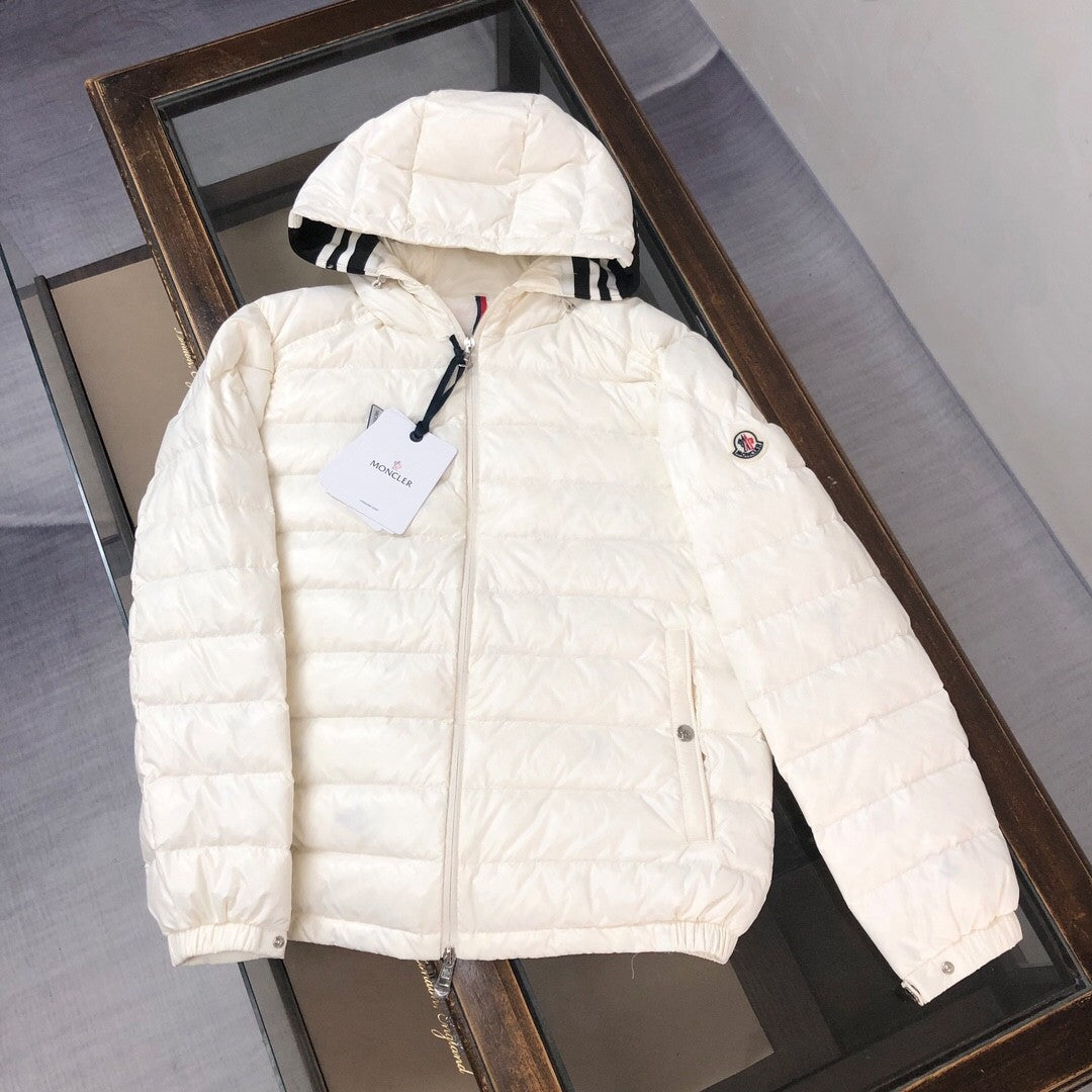 Black and White Couples' Lightweight Hooded Down Jackets