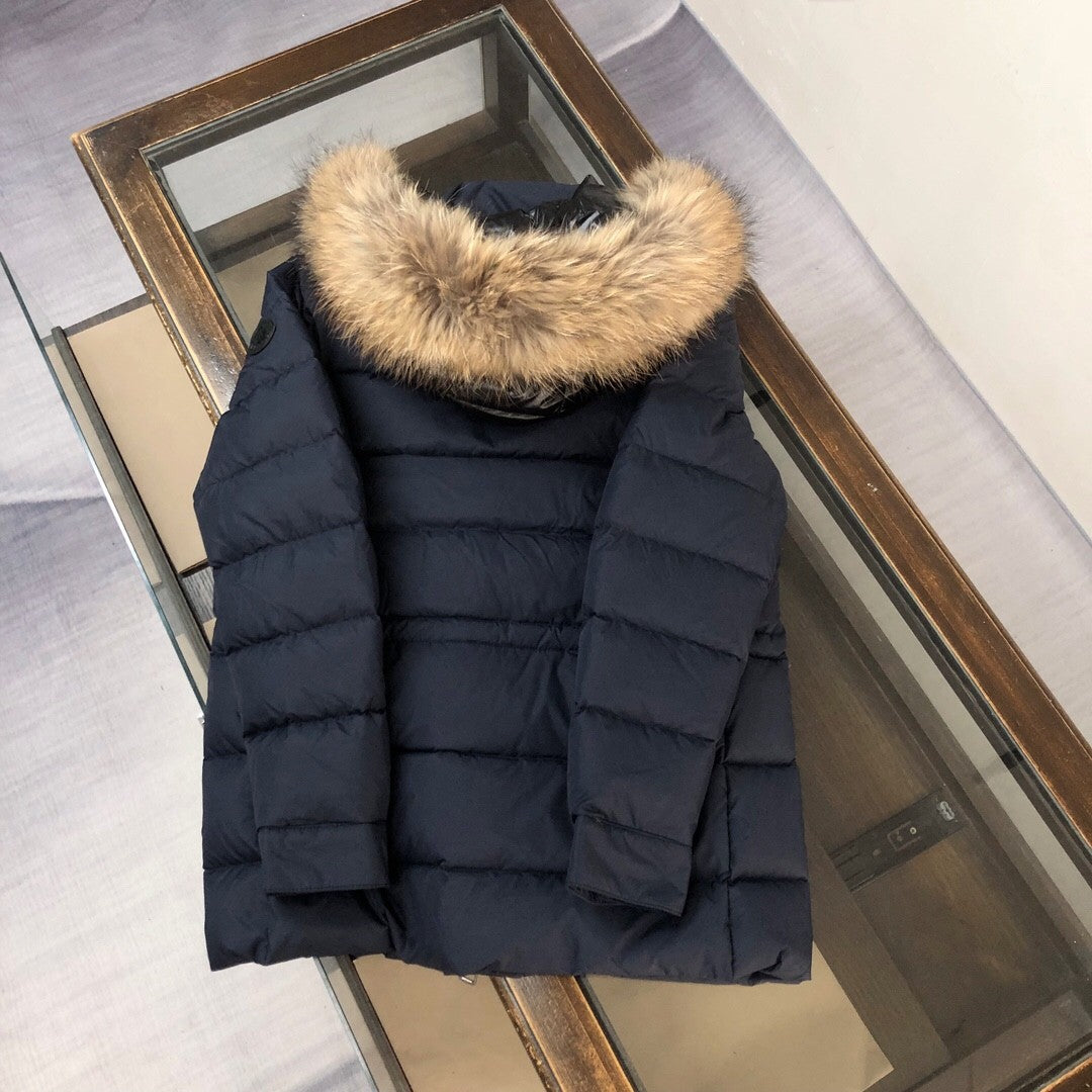 Mid - length Down Jacket with Marten Fur Collar