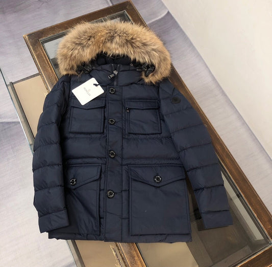 Mid - length Down Jacket with Marten Fur Collar