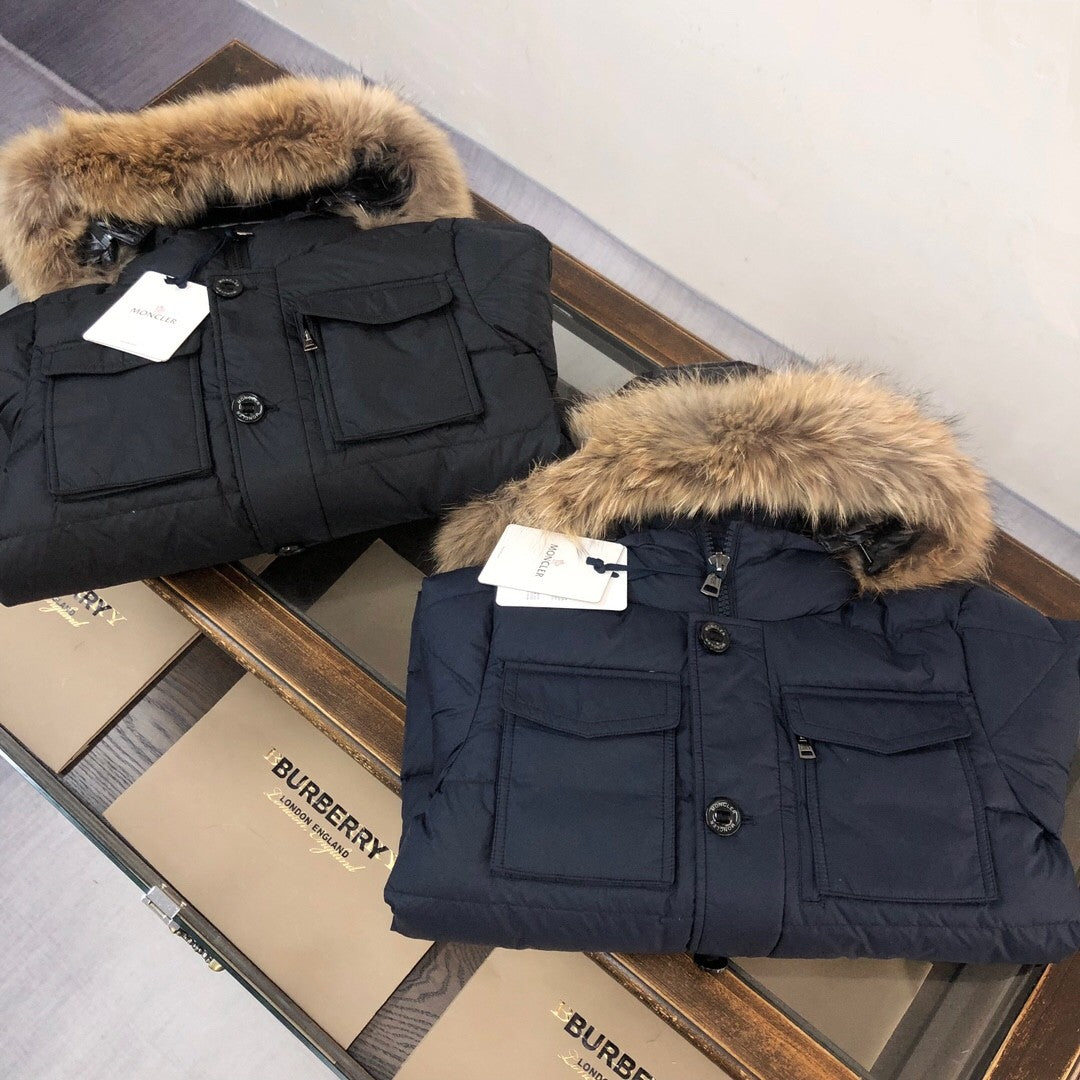 Mid - length Down Jacket with Marten Fur Collar