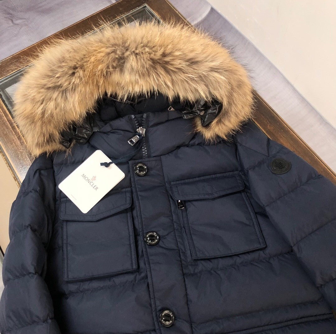 Mid - length Down Jacket with Marten Fur Collar
