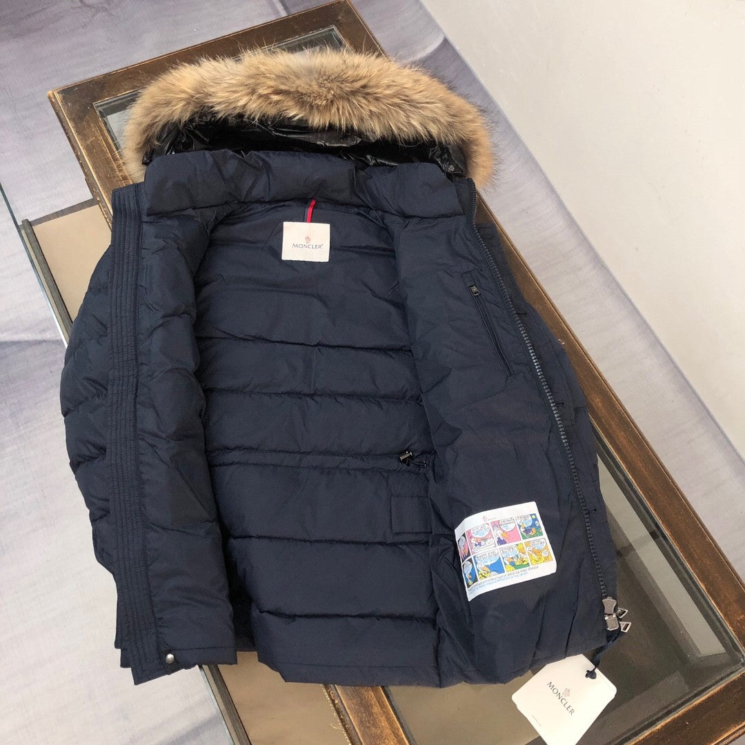 Mid - length Down Jacket with Marten Fur Collar