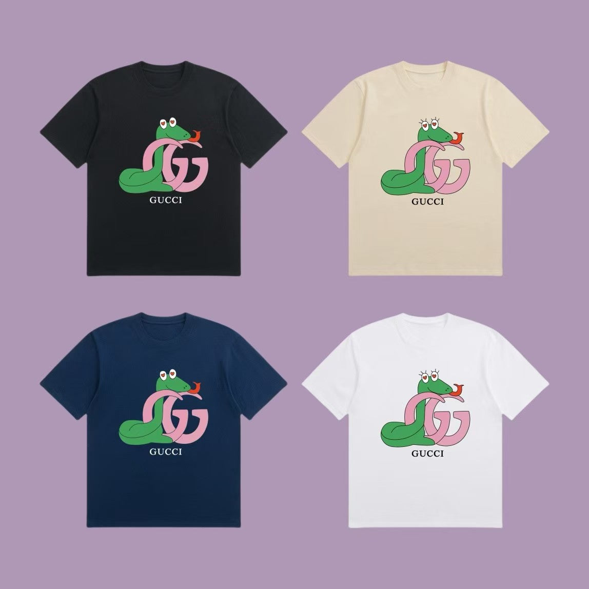 Black T - shirt with an adorable snake and the GG logo. Unisex.