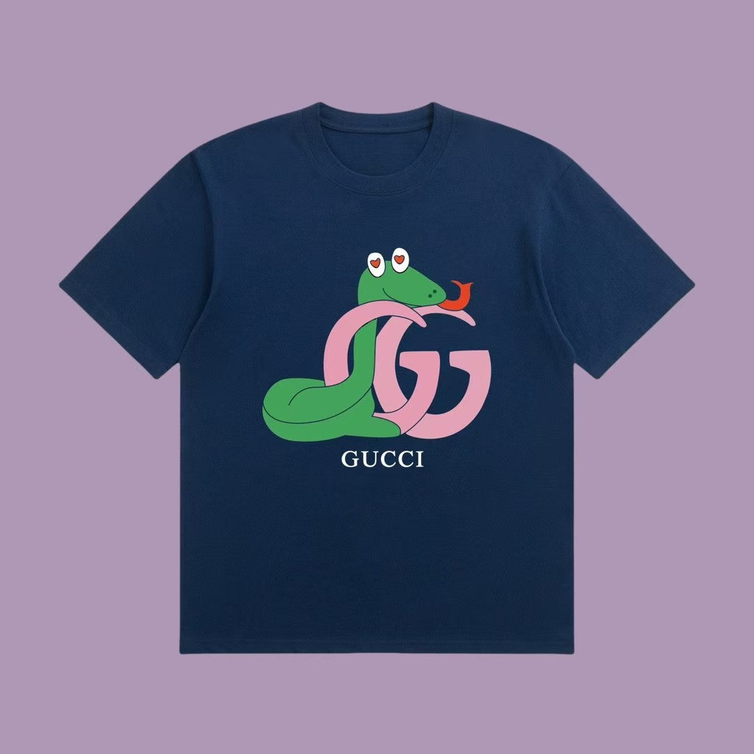 Navy blue T - shirt with an adorable snake and the GG logo. Unisex.