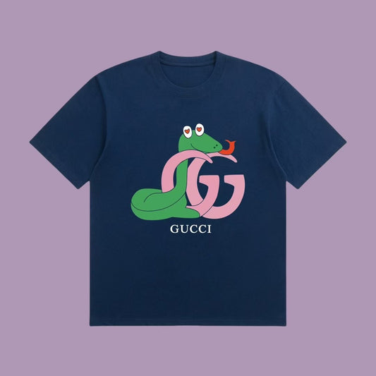 Navy blue T - shirt with an adorable snake and the GG logo. Unisex.