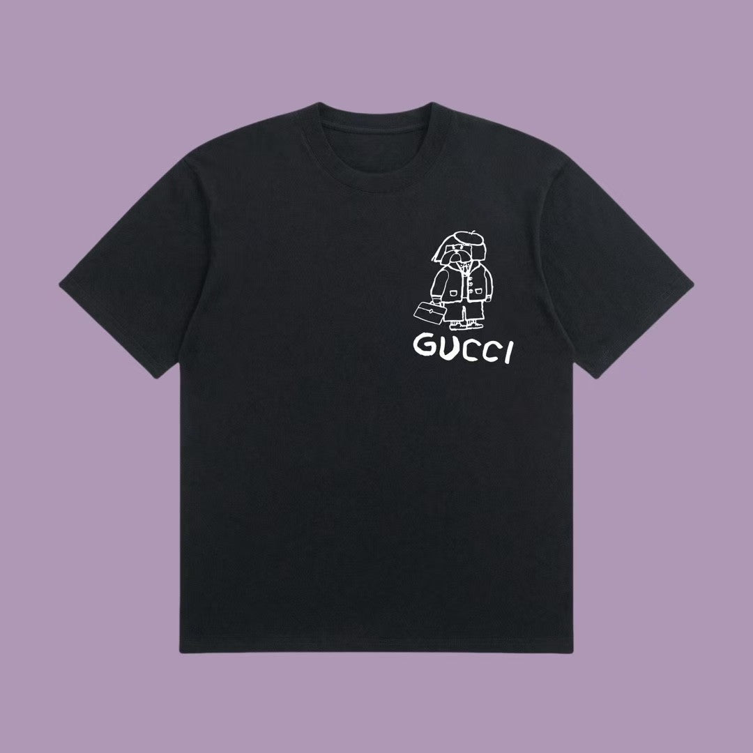 Chic and Quirky:  Inspired Black T - Shirt with Adorable Cartoon Prints