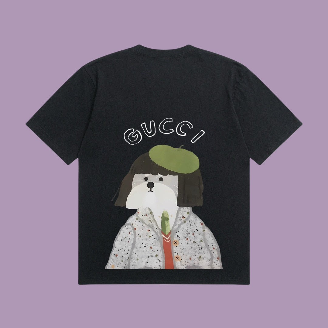 Chic and Quirky:  Inspired Black T - Shirt with Adorable Cartoon Prints