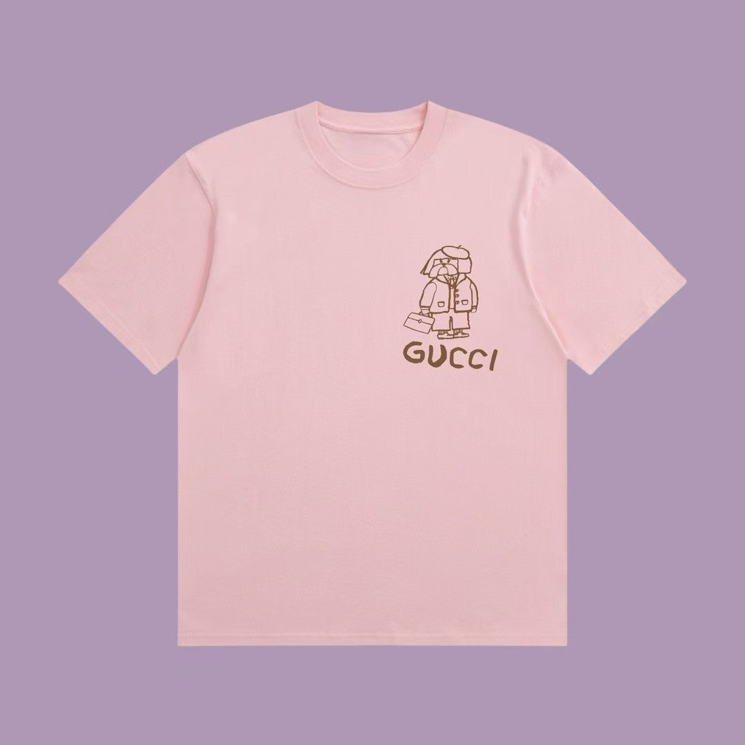 Chic and Quirky:  Inspired pink T - Shirt with Adorable Cartoon Prints