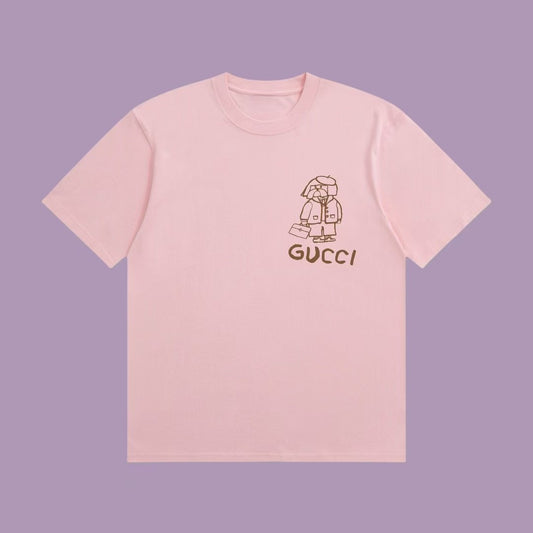 Chic and Quirky:  Inspired pink T - Shirt with Adorable Cartoon Prints