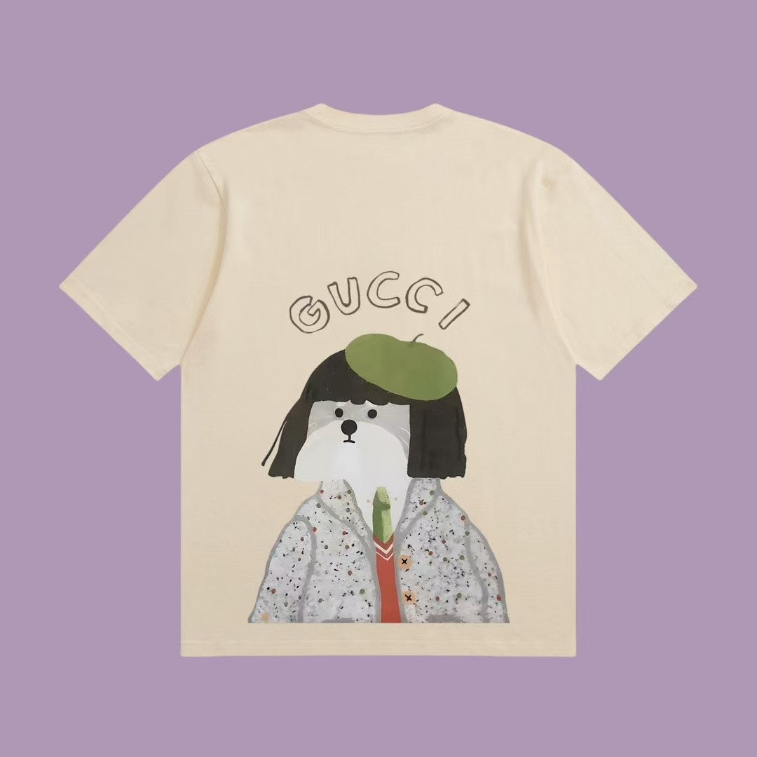 Chic and Quirky: Inspired Beige T - Shirt with Adorable Cartoon Prints