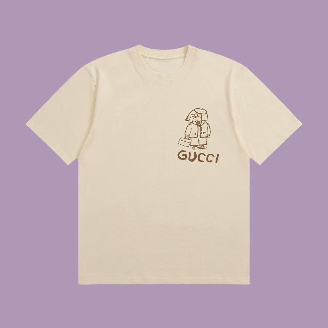 Chic and Quirky: Inspired Beige T - Shirt with Adorable Cartoon Prints
