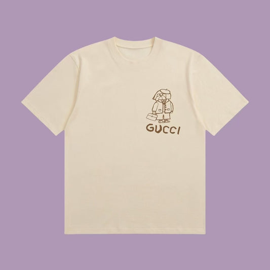 Chic and Quirky: Inspired Beige T - Shirt with Adorable Cartoon Prints