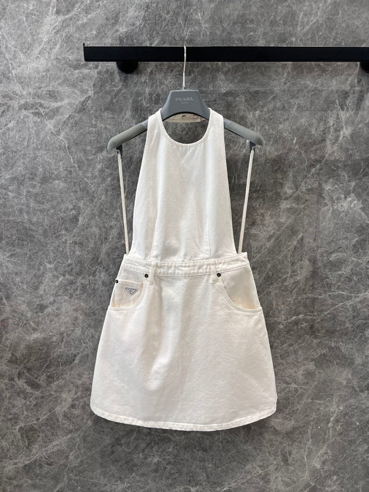 Spring - Summer 2025 New Arrival: Halter - cinching A - line Denim Dress