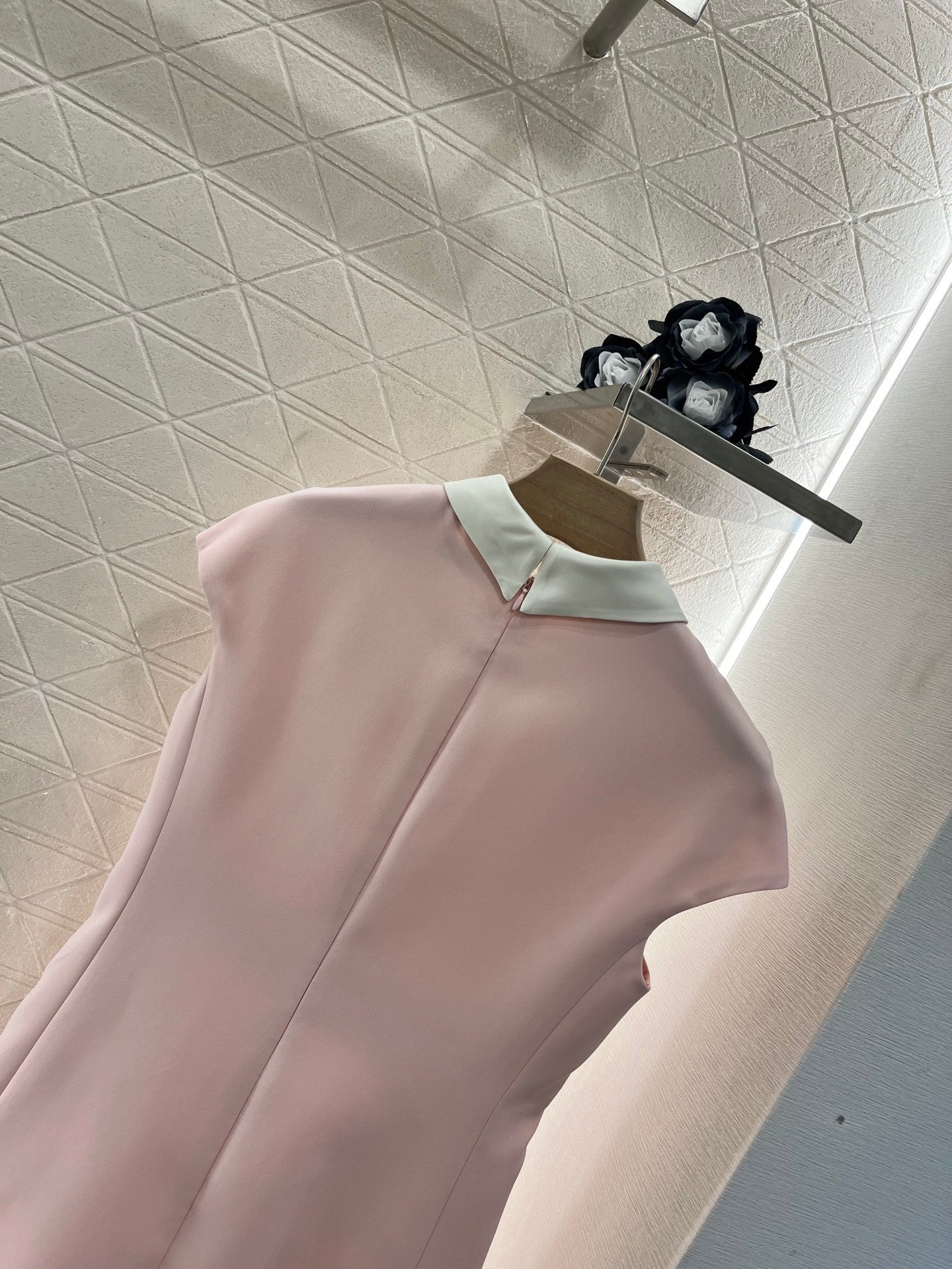 Lapel Dress Embellished with Rhinestones, Made of Custom - made Acetate Fabric