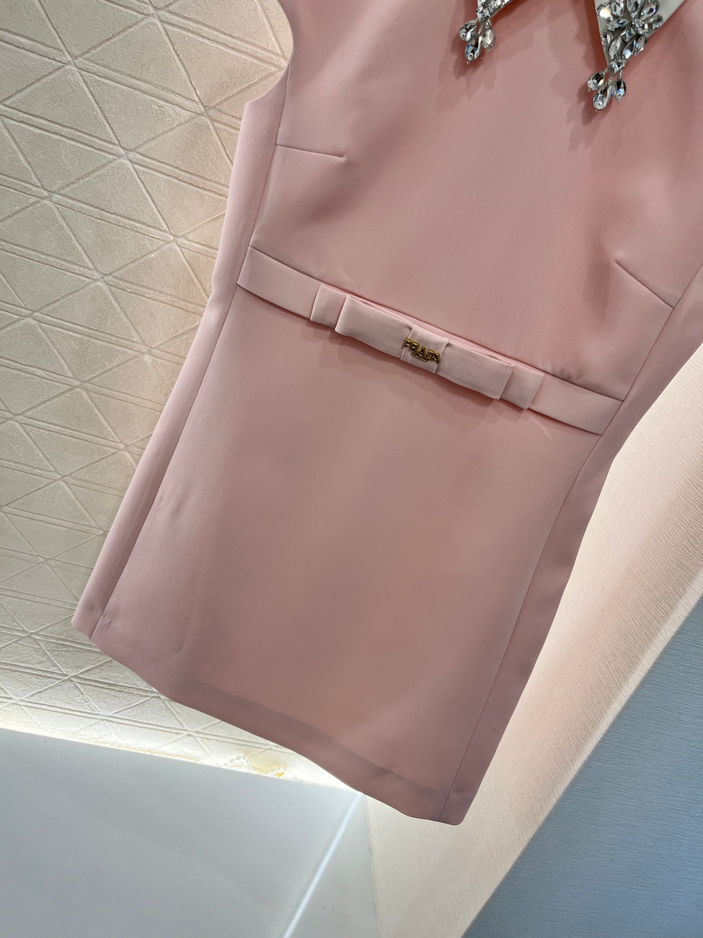 Lapel Dress Embellished with Rhinestones, Made of Custom - made Acetate Fabric