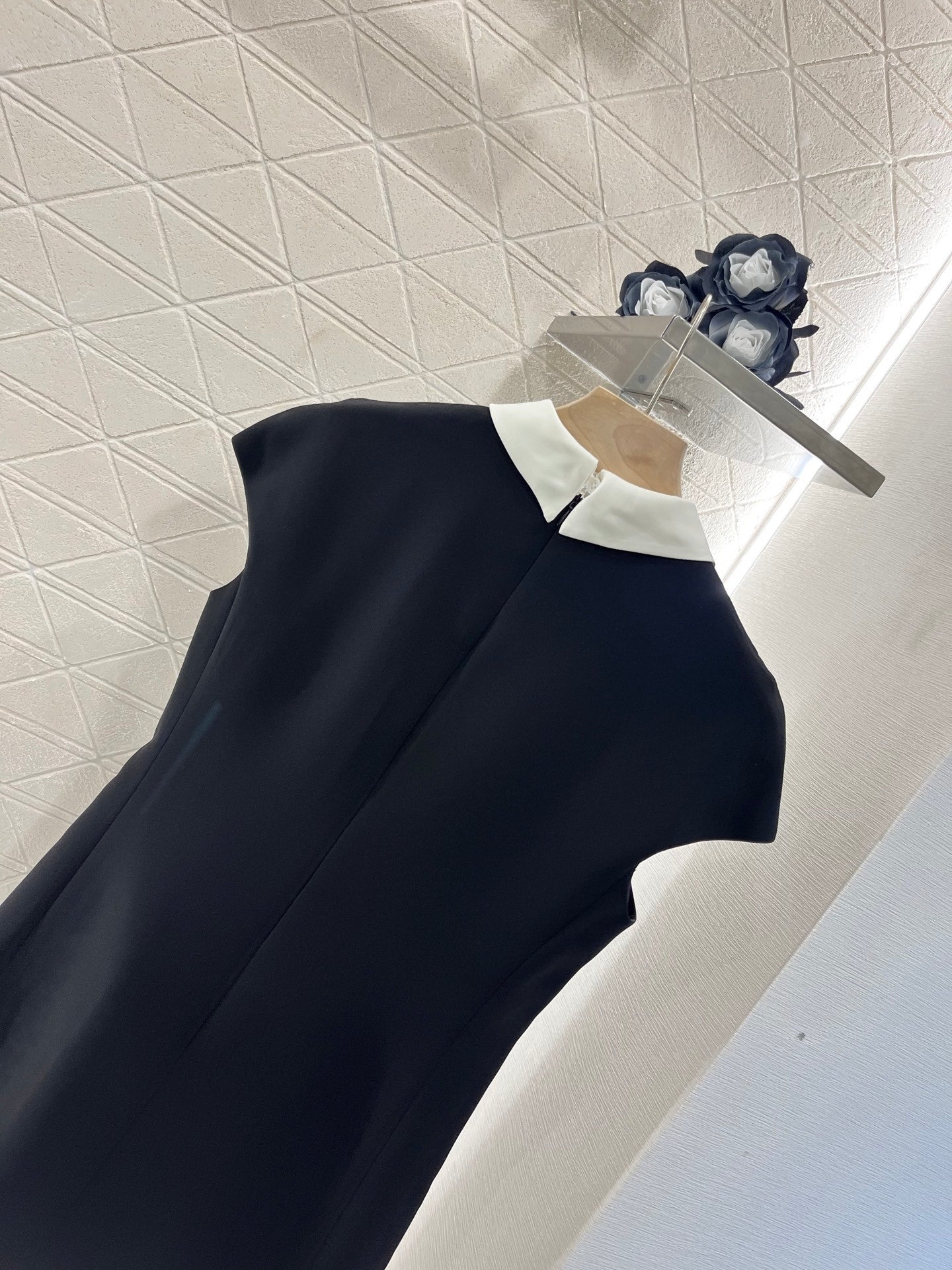 Lapel Dress Embellished with Rhinestones, Made of Custom - made Acetate Fabric