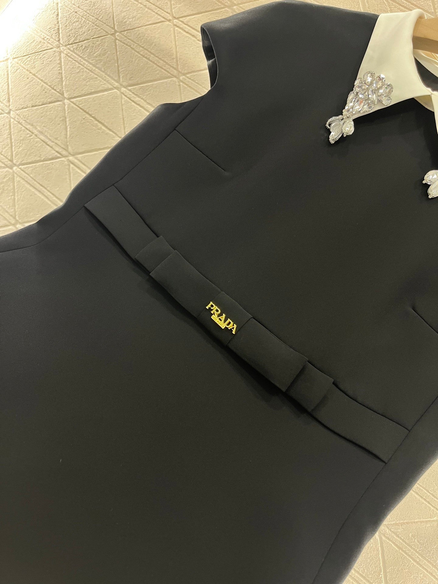 Lapel Dress Embellished with Rhinestones, Made of Custom - made Acetate Fabric