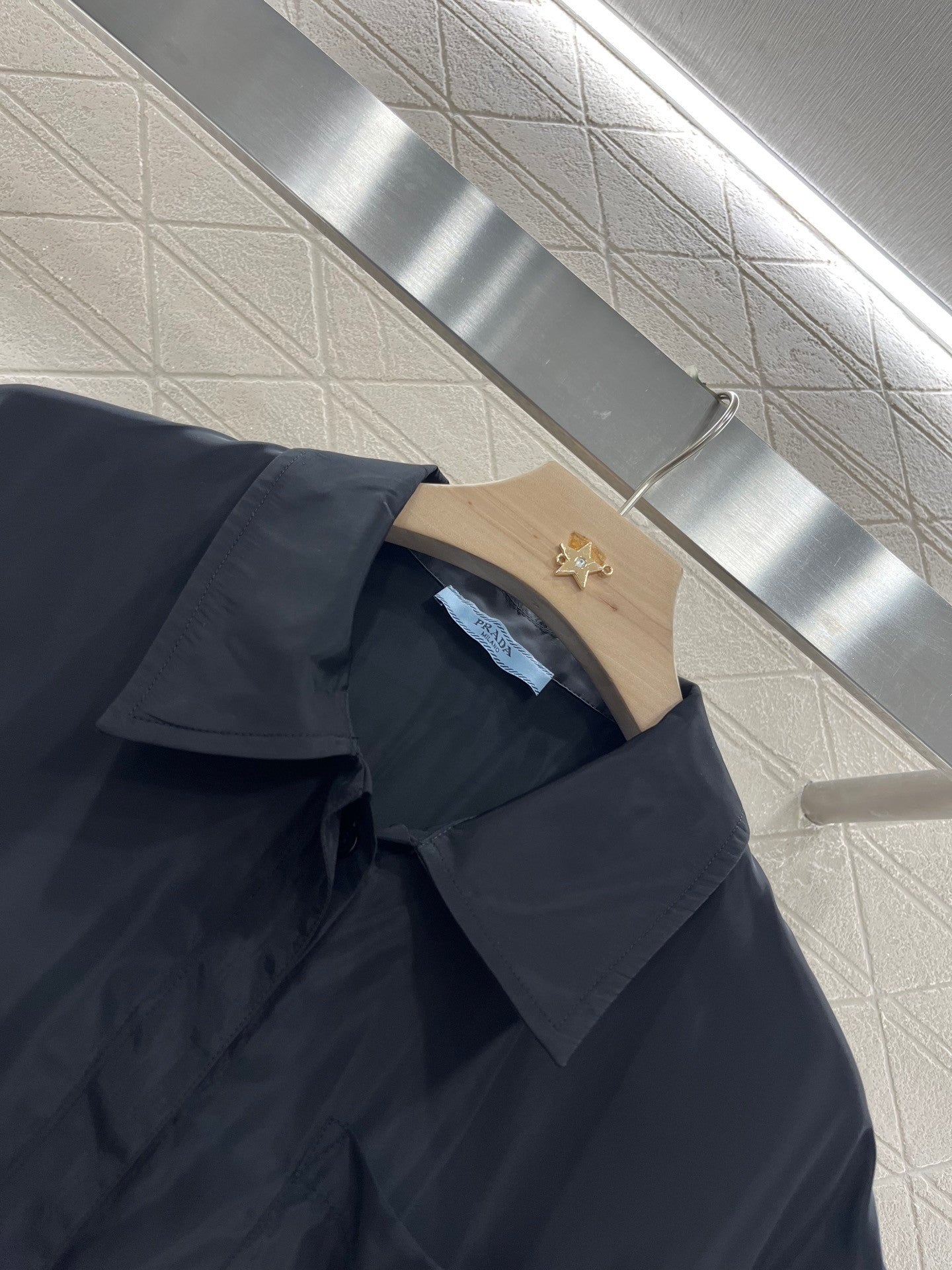 Black Short - sleeved Collared Drawstring Dress