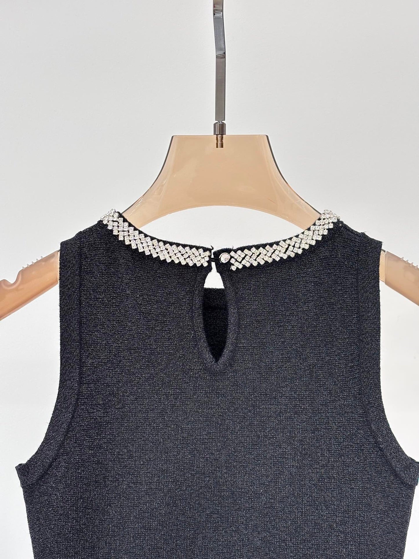 Sleeveless Knitted Dress with Embellished Neckline