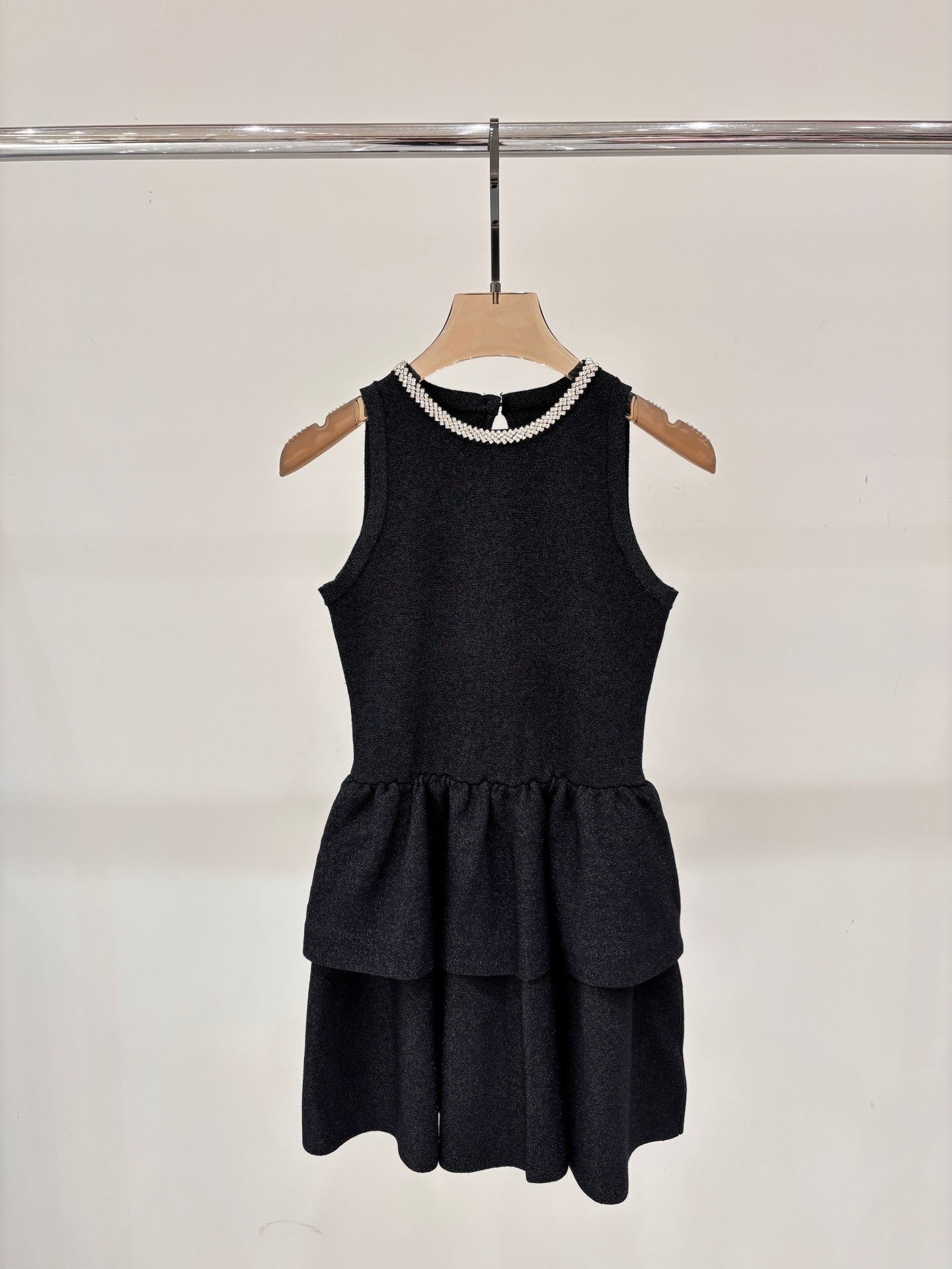 Sleeveless Knitted Dress with Embellished Neckline