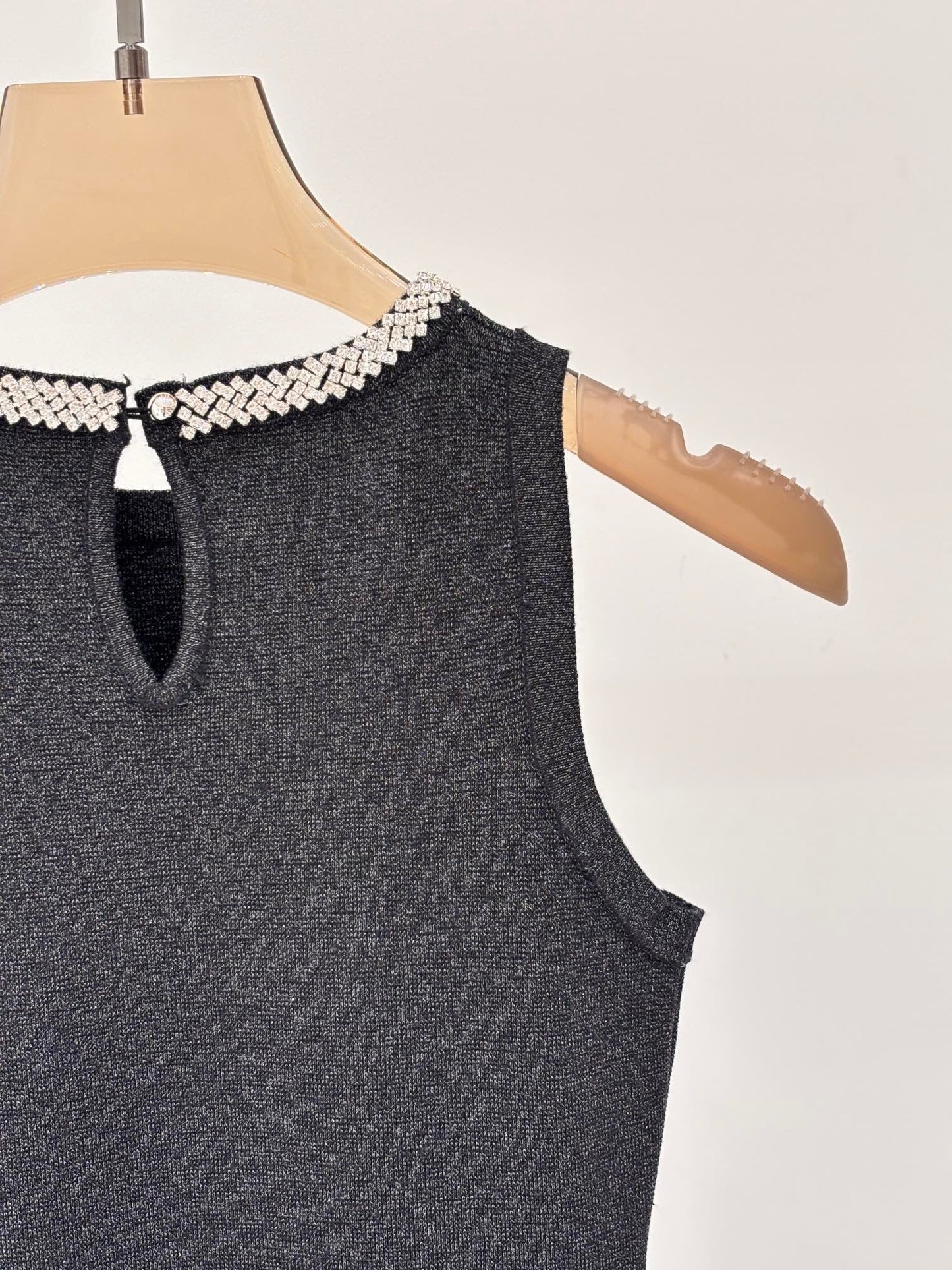 Sleeveless Knitted Dress with Embellished Neckline