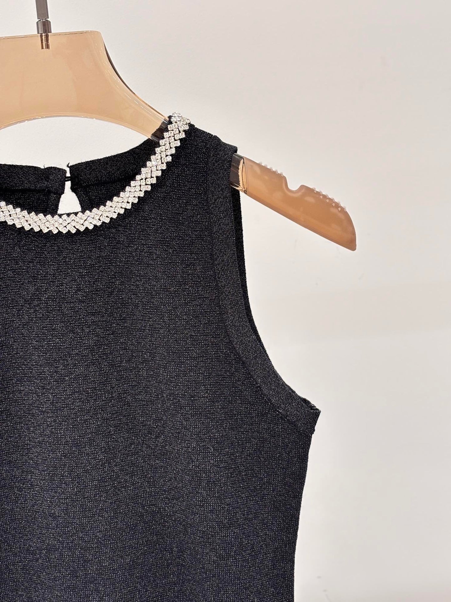 Sleeveless Knitted Dress with Embellished Neckline