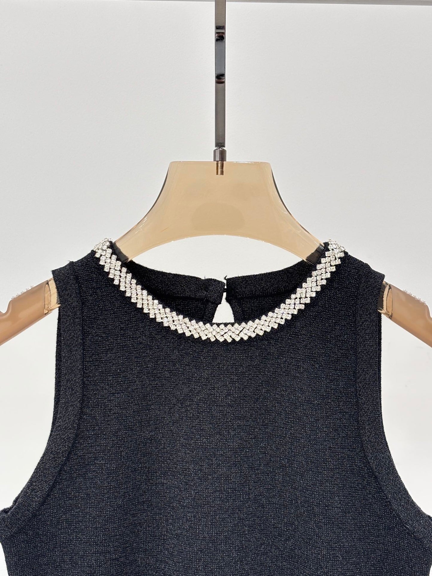 Sleeveless Knitted Dress with Embellished Neckline