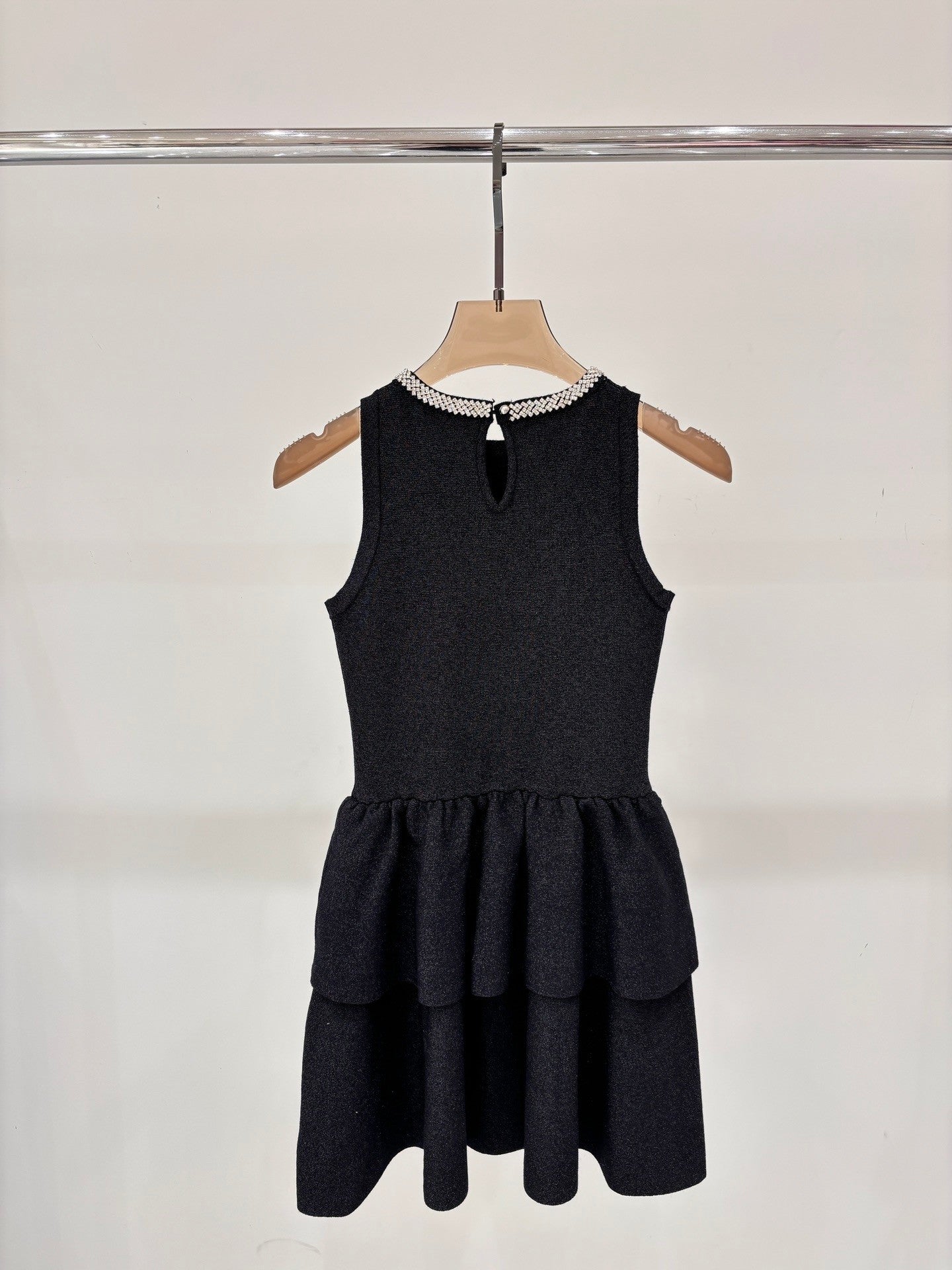 Sleeveless Knitted Dress with Embellished Neckline