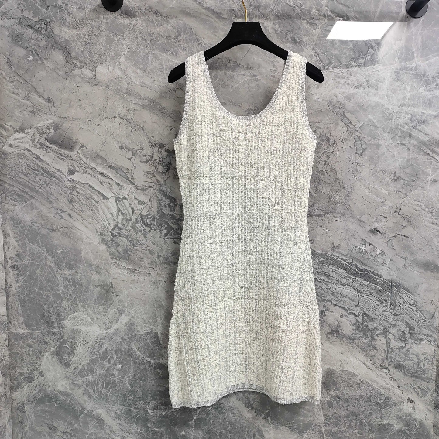 Graceful Sleeveless Dress: Beaded Waist - cinching and Slimming Knit Dress