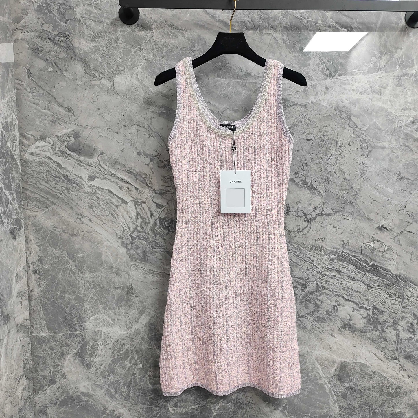 Graceful Sleeveless Dress: Beaded Waist - cinching and Slimming Knit Dress