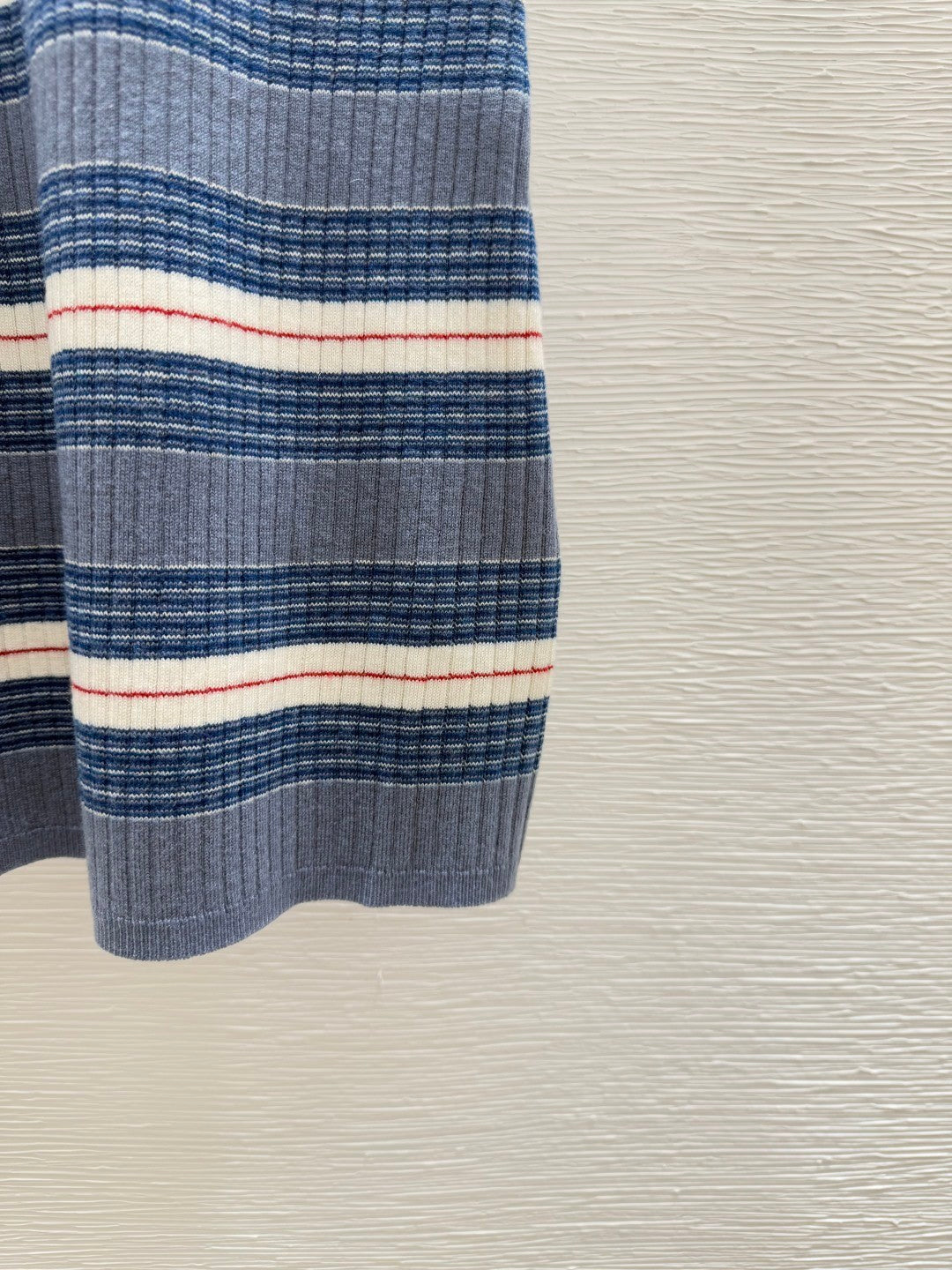 New Arrival: Round - neck Knitted Dress with Contrast - color Stripes