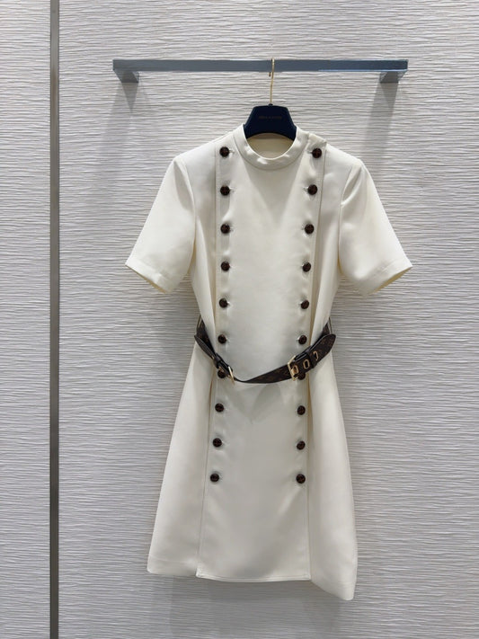 Belted double - breasted dress, customized with acetate material