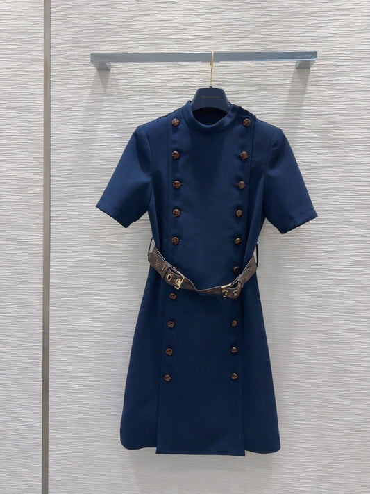 Belted double - breasted dress, customized with acetate material