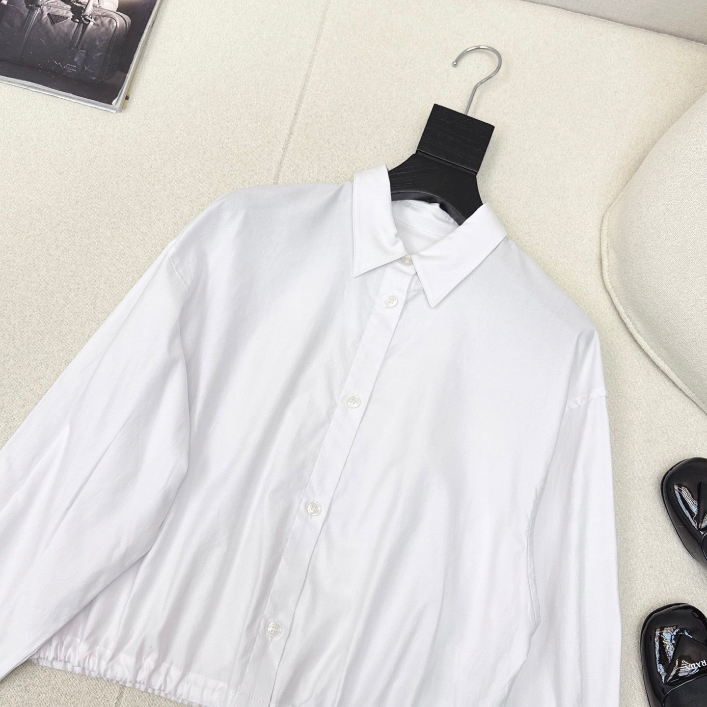 Drawstring cropped shirt with a sense of high - end luxury