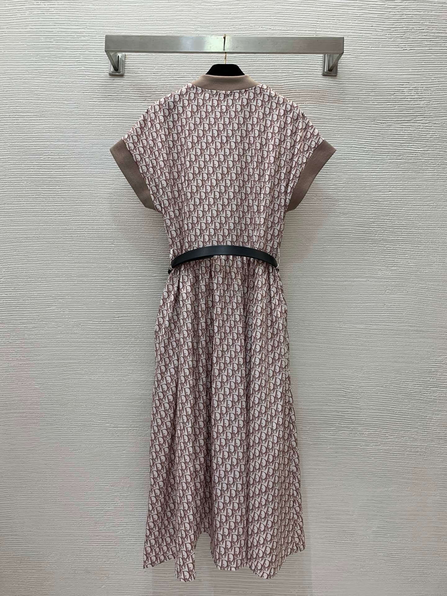 inspired Dress with All - over Monogram Print, Cinched Waist & Flared Silhouette