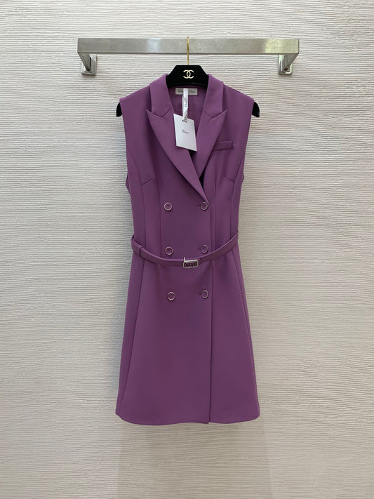 High - end Custom - made Sleeveless Suit Dress with Double - breasted Decoration, Slim - fitting and Figure - enhancing