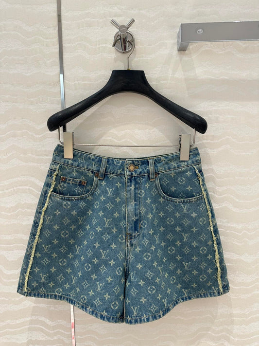Monogram jacquard denim shorts