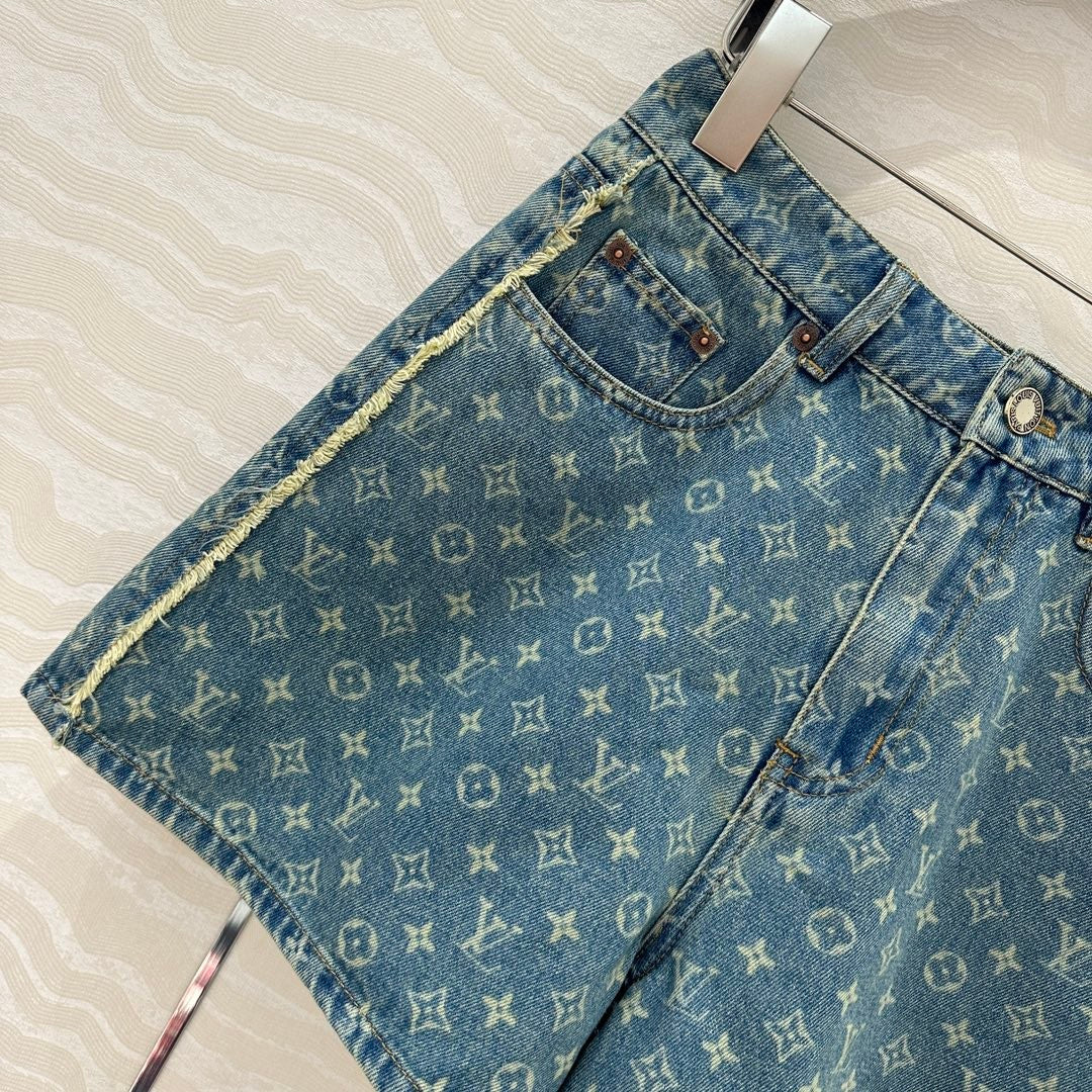 Monogram jacquard denim shorts
