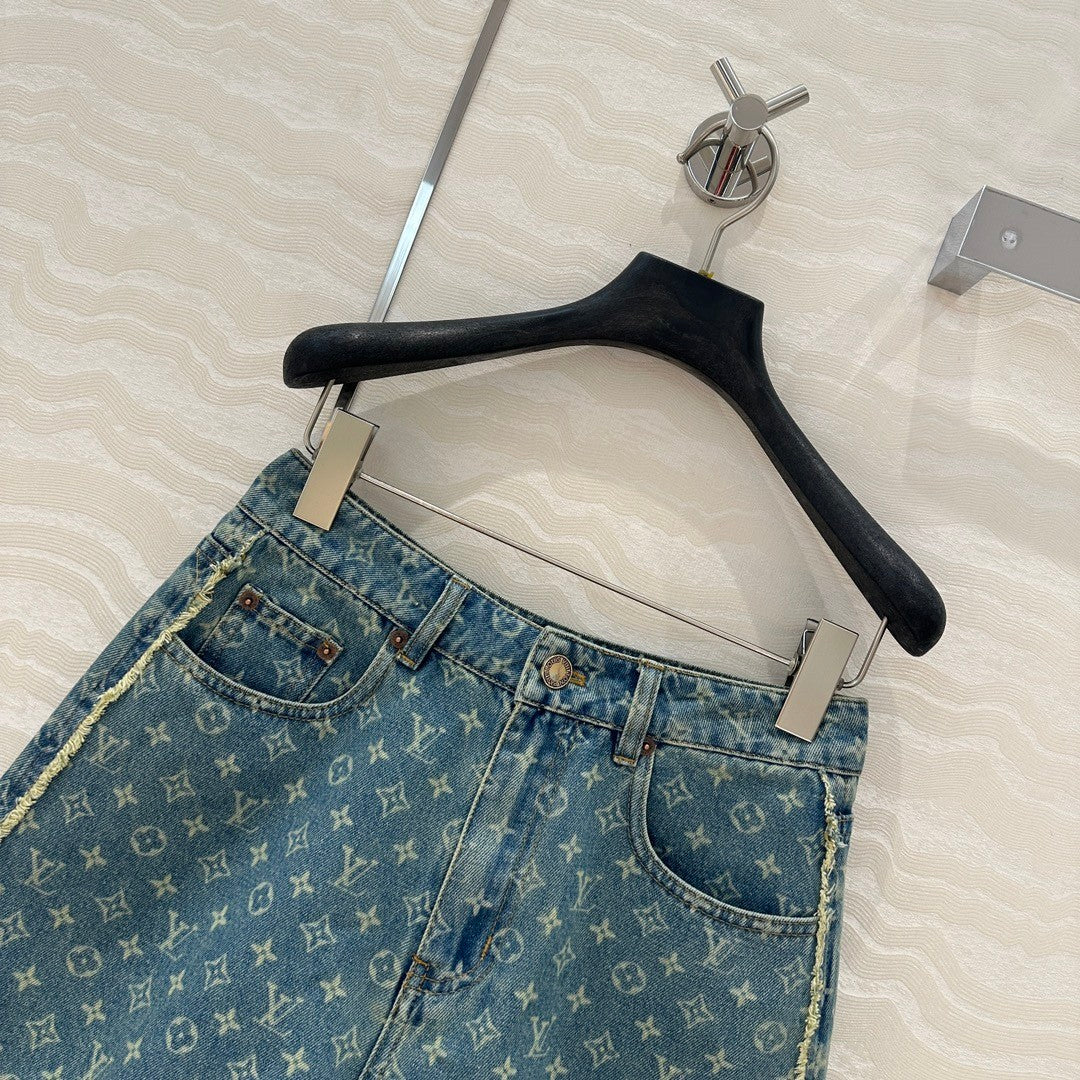 Monogram jacquard denim shorts